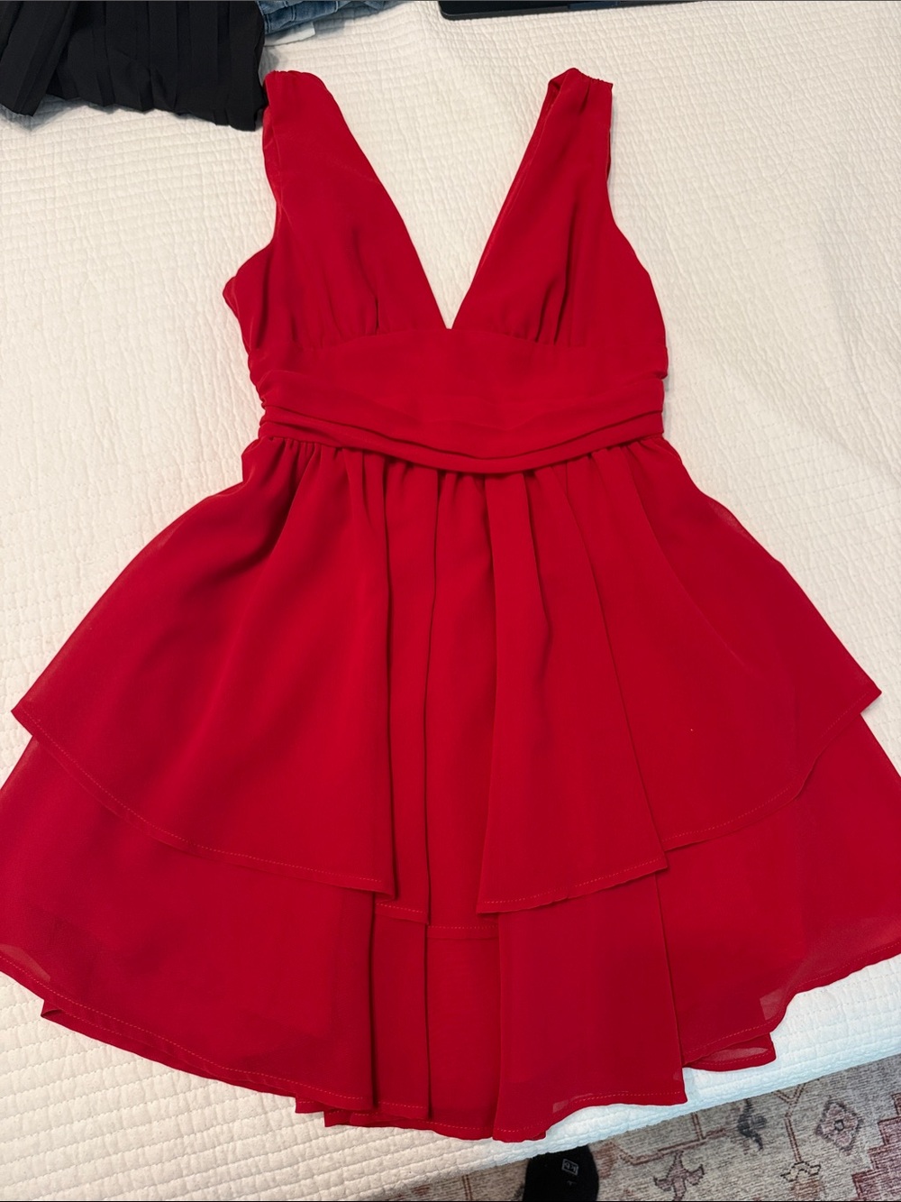 Red V-Neck Layered Party Dress